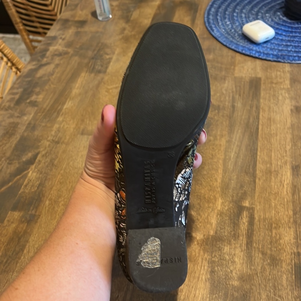 Floral booties made in Spain. Worn once, square toes booties w/ metallic heel - Picture 3 of 5